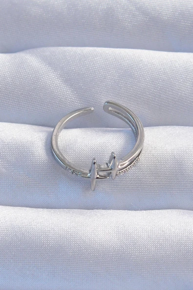 Pirinç Gümüş Renk Zirkon Taşlı 2li Görünüm Ayarlanabilir Yıldız Model Yüzük - TJ-BYK3244 - Resim 2