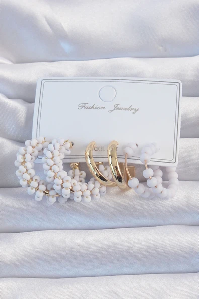 Gold Renk Lila Boncuklu Halka Küpe Seti - TJ-BKP9192 ürün görseli