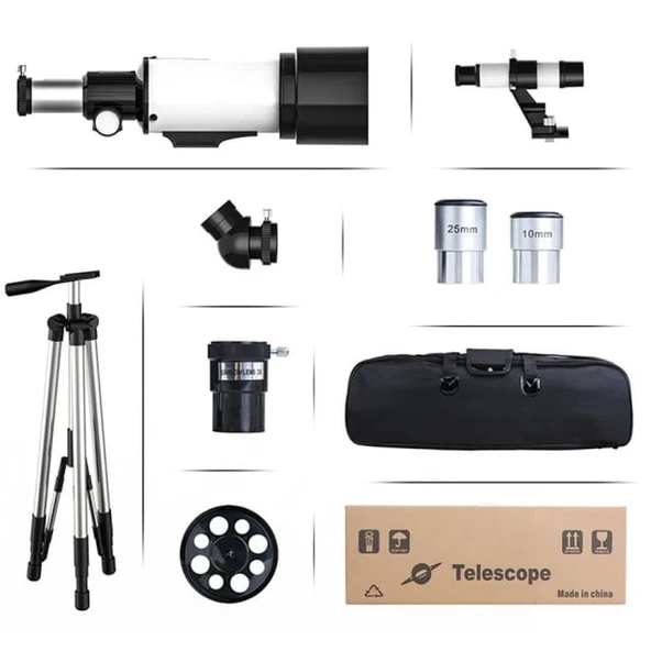 400 x 70 Mm Açıklıklı Refrakter Teleskoplar 15x - 150x Telefon Adaptörlü Reflex - Resim 2