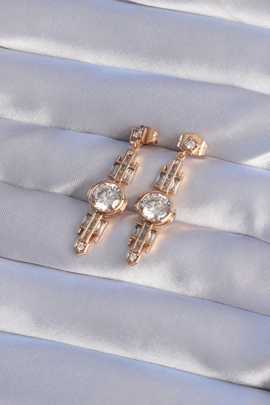 XUPİNG Rose Renk Zirkon Taşlı Geometrik Sallantılı Küpe - TJ-BKP9355 - Resim 2