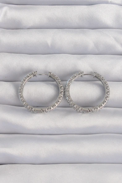 Pirinç Gümüş Renk Zirkon Taşlı Motifli Halka Küpe - TJ-BKP9282 ürün görseli