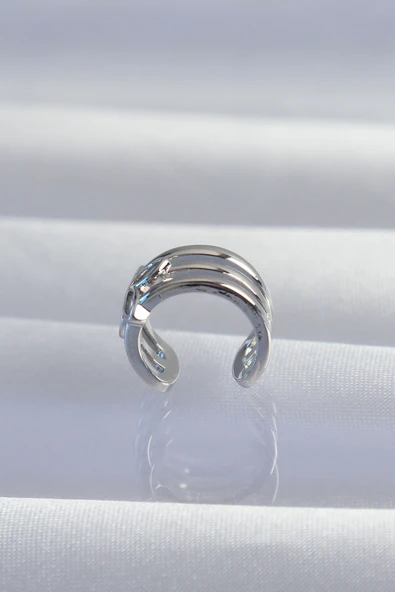 Pirinç Gümüş Renk Yonca Earcuff Küpe - TJ-BKP9330 - Resim 2