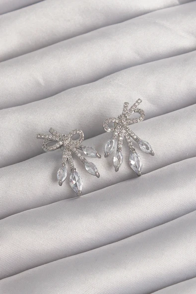 Pirinç Gümüş Renk Zirkon Taşlı Fiyonk Küpe - TJ-BKP9292 ürün görseli