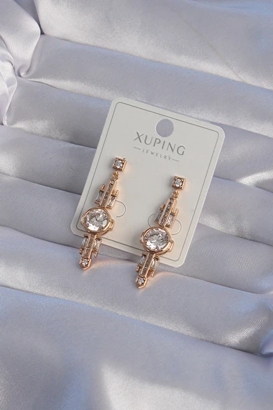 XUPİNG Rose Renk Zirkon Taşlı Geometrik Sallantılı Küpe - TJ-BKP9355 ürün görseli