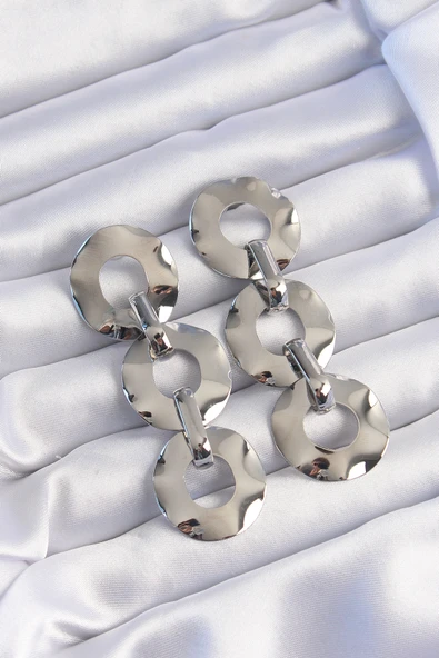 Pirinç Gümüş Renk Oval Ayna Model Sallantılı Küpe - TJ-BKP9251 ürün görseli