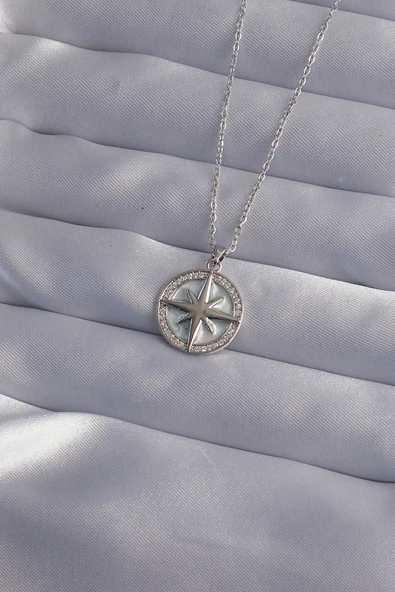 316L Çelik Zincir Gümüş Renk Zirkon Taşlı Kutup Yıldızı Kolye - TJ-BKO9012 ürün görseli