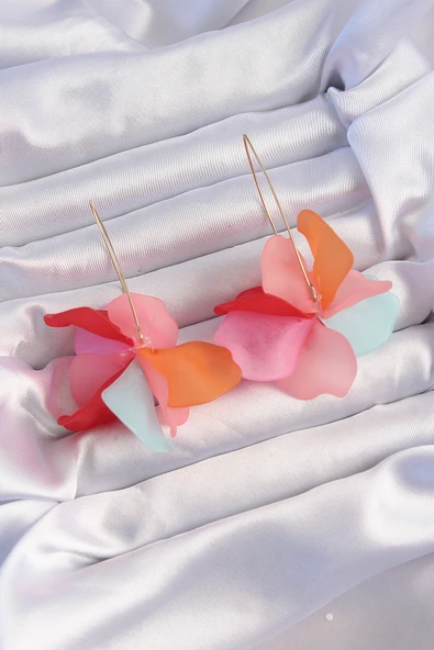 Pirinç Karışık Soft Renkli Flora Küpe - TJ-BKP9260 ürün görseli