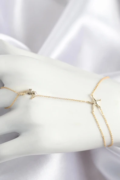 Pirinç Zirkon Taşlı Deniz Atı Ve Yıldız Model Gold Renk Şahmeran