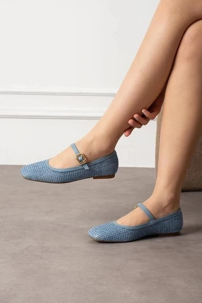 Rives Mavi Cilt Hasır Dokumalı Babet Ayakkabı - 2