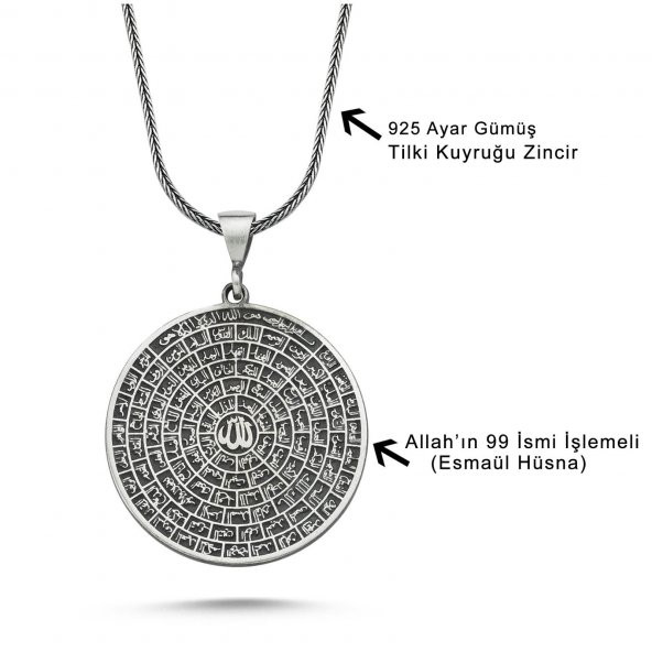 Allahın 99 İsmi Esma-ül Hüsna 60 cm 925 Gümüş Kolye - 2