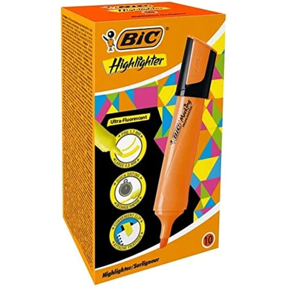 Bic Markıng Flat Hıghlıghter 10 Lu Turuncu ürün görseli 1