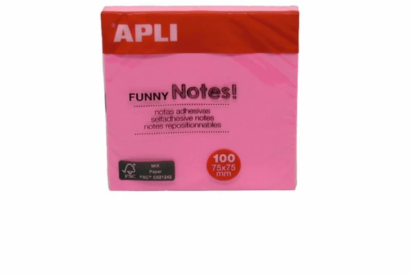 Apli Yapışkanlı Not Kağıdı Pembe Funny 100 YP 75x75 11898 - 2