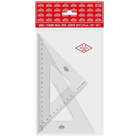 Hatas Öğrenci Gönye Seti 45-60 Derece Plastik 21 CM 0805