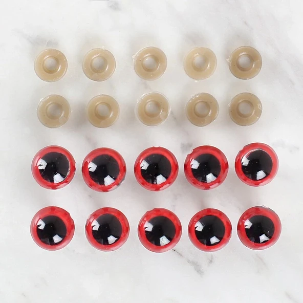 Loren 14 mm Kırmızı 5 Çift Amigurumi Göz ürün görseli 1