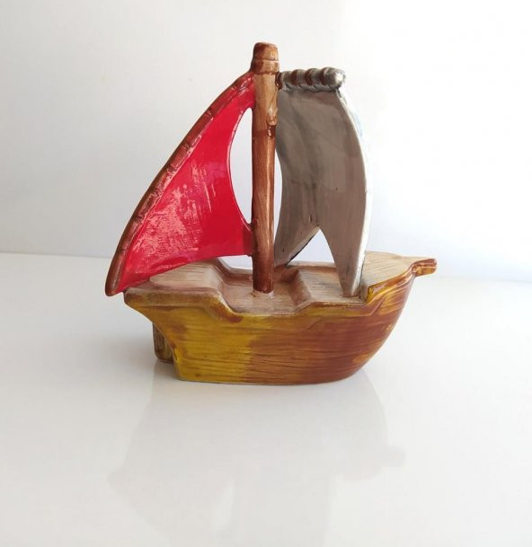 Orta Boy Gemi Biblo Türk Bayraklı Ev Masa Üstü Figür Obje Seramik - 2