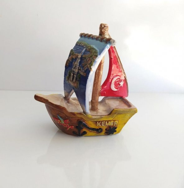 Orta Boy Gemi Biblo Türk Bayraklı Ev Masa Üstü Figür Obje Seramik - 3