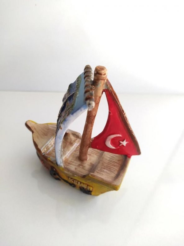 Orta Boy Gemi Biblo Türk Bayraklı Ev Masa Üstü Figür Obje Seramik - 4