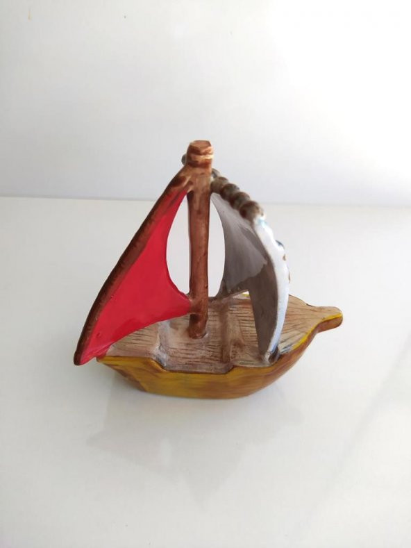 Orta Boy Gemi Biblo Türk Bayraklı Ev Masa Üstü Figür Obje Seramik - 5