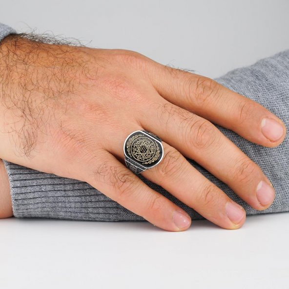 Mührü Süleyman İşlemeli 925 Ayar Gümüş Yüzük - 2