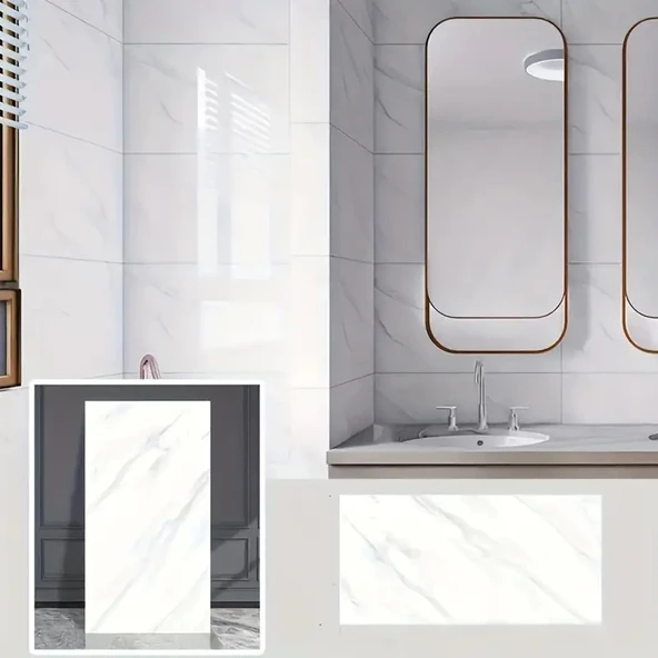 Beyaz Mermer Desenli Alüminyum Plastik Duvar Stickerı - Resim 3