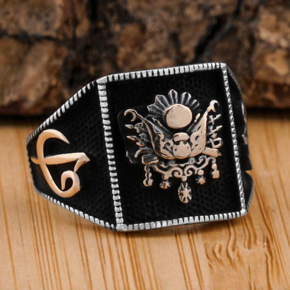 Osmanlı Devlet Armalı Elif Vav Detaylı 925 Ayar Gümüş Yüzük ürün görseli 1