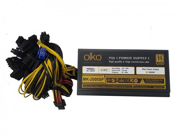 OLKO 2000W POWER SUPPLY 16xPCI-E(6+2Pin), MINING 1x20+4p/8xSata/96+PLATINUM (MK-2000SP) - 2