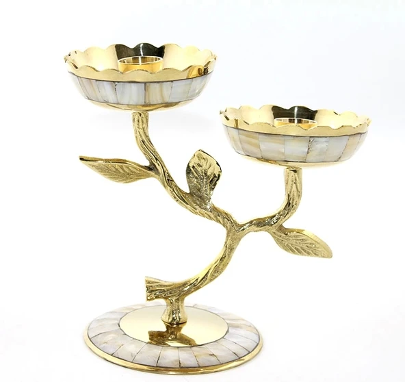 Pirinç Sedefli 2'li Şamdan ürün görseli 1