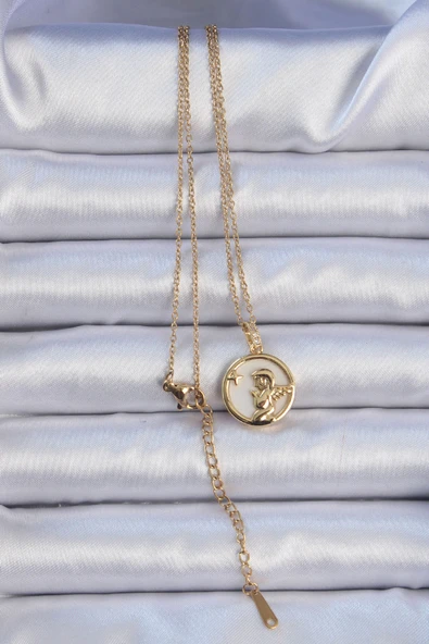 316L Çelik Zincir Altın Renk Zirkon Taşlı Mineli Melek Kolye - TJ-BKO9085 - Resim 2