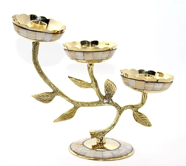 Pirinç Sedefli 3'lü Şamdan Model 4 ürün görseli