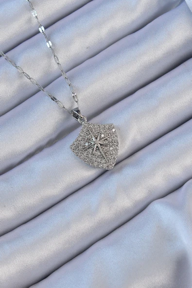 316L Çelik Zincir Gümüş Renk Zirkon Taşlı Kutup Yıldızı Kolye - TJ-BKO9126 ürün görseli