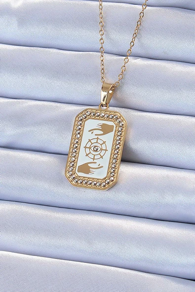 316L Çelik Zincir Altın Renk Mineli Zirkon Taşlı Göz Figür Tarot Kolye - TJ-BKO9217 ürün görseli