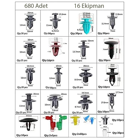 Otomobil Tampon sabitleme klipsi, 696 adet araç sabitleme klipsi, evrensel, kapı kaplaması, mandallar, tamponlar, dekoratif şeritler, plastik klips seti, sökme aletleri ile beraber - Resim 3