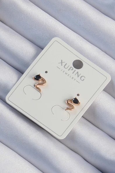 Xuping Rose Renk Siyah Zirkon Taşlı Kıvrımlı Küpe - TJ-BKP9443 ürün görseli