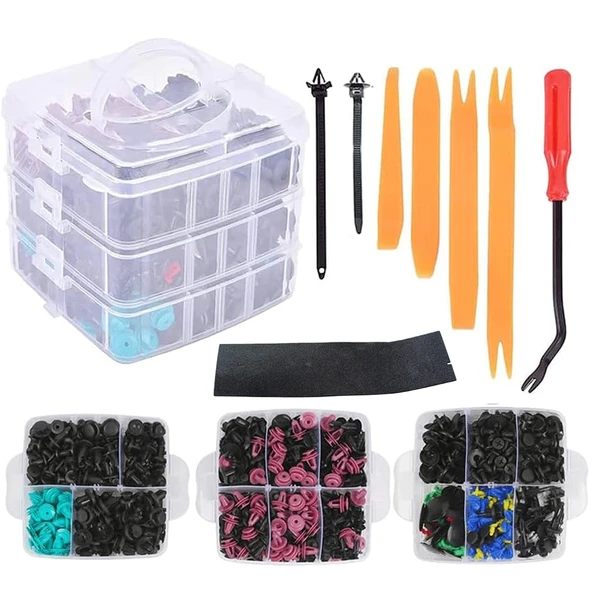 Otomobil Tampon sabitleme klipsi, 696 adet araç sabitleme klipsi, evrensel, kapı kaplaması, mandallar, tamponlar, dekoratif şeritler, plastik klips seti, sökme aletleri ile beraber ürün görseli