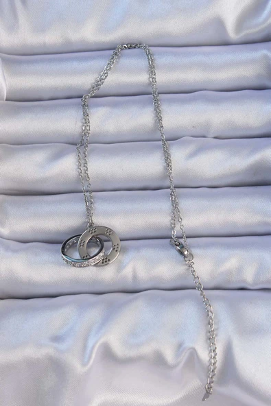 316L Çelik Gümüş Renk Zirkon Taşlı Cartier Kolye - TJ-BKO9200 - Resim 2