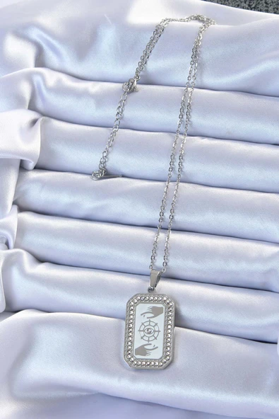 316L Çelik Zincir Gümüş Renk Mineli Zirkon Taşlı Göz Figür Tarot Kolye - TJ-BKO9216 - Resim 2