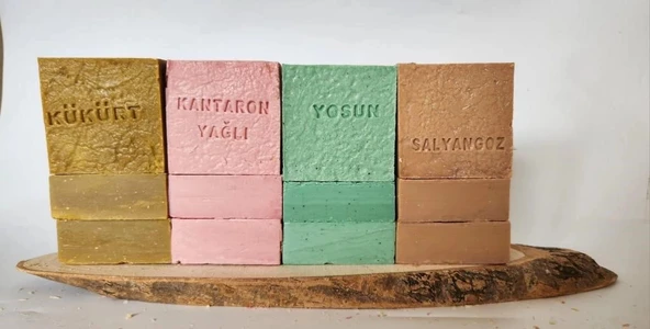 Doğal Üretim Sabunu Karışık (Kükürt-Kantaron-Yosun-Salyangoz) 12'li Set ürün görseli