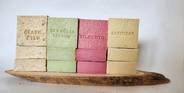 Doğal Üretim Sabunu Karışık (Çörekotu-Çay Ağacı-Yılan Otu-Sarımsak) 12'li Set ürün görseli