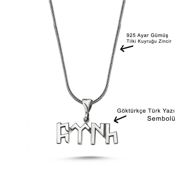 Göktürkçe Türk Yazılı 60 cm 925 Gümüş Kolye - 2