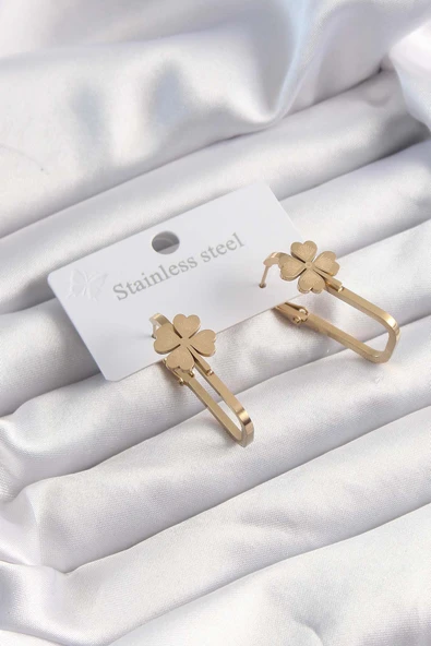 316L Çelik Altın Renk Geometrik Yonca Model Küpe - TJ-BKP9495 ürün görseli