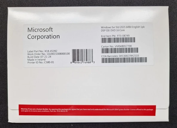 Microsoft Windows Server Standart 2025 English 16 Core - 1