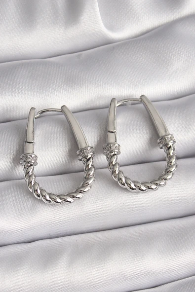 316L Çelik Gümüş Renk Zirkon Taş Detaylı Burma Halka Model Kadın Küpe - TJ-BKP9721 ürün görseli