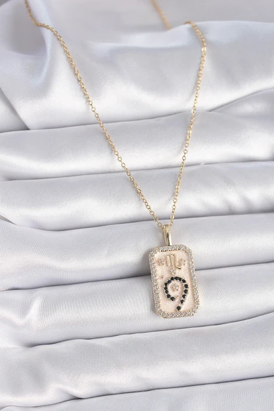 316L Çelik Gold Renk Zincir Akrep Burcu Zirkon Taşlı Kadın Kolye - TJ-BKO9465 - Resim 2