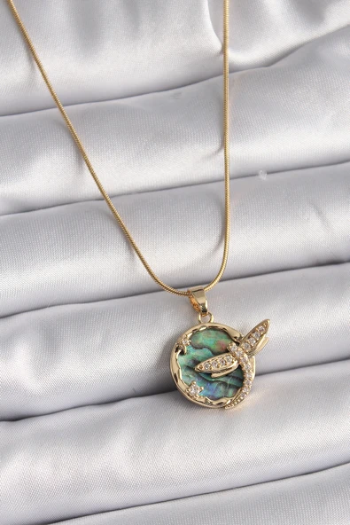 316L Çelik Gold Renk Zincir Zirkon Taşlı Yusufçuk Model Kadın Kolye - TJ-BKO9479 ürün görseli