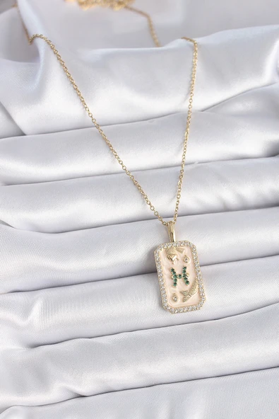 316L Çelik Gold Renk Zincir Balık Burcu Zirkon Taşlı Kadın Kolye - TJ-BKO9463 - Resim 2