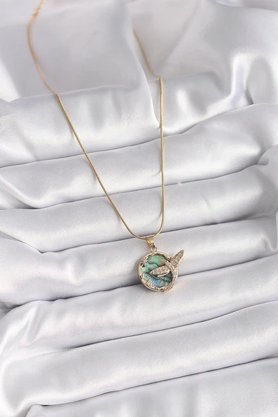 316L Çelik Gold Renk Zincir Zirkon Taşlı Yusufçuk Model Kadın Kolye - TJ-BKO9479 - Resim 2