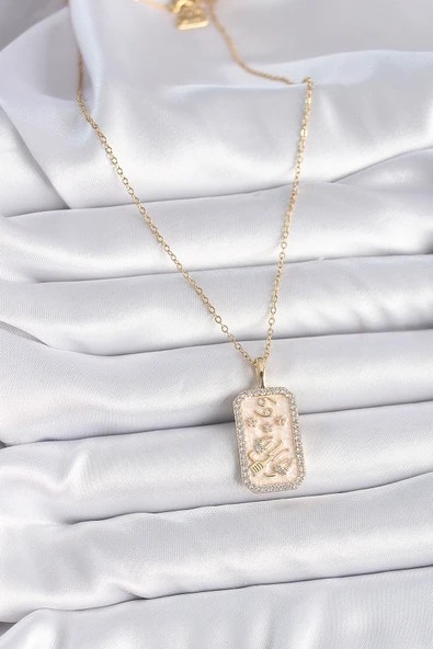 316L Çelik Gold Renk Zincir Yengeç Burcu Zirkon Taşlı Kadın Kolye - TJ-BKO9467 - Resim 2
