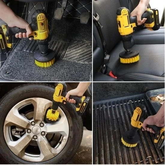 BUFFER® 3lü Matkap Ucu Banyo Küvet Duşakabin Araba Tekerliği Koltuk Yıkama Temizleme Fırçası Seti - Resim 5