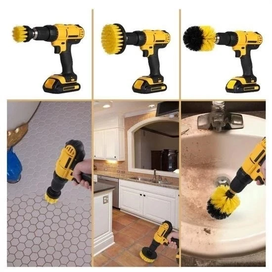 BUFFER® 3lü Matkap Ucu Banyo Küvet Duşakabin Araba Tekerliği Koltuk Yıkama Temizleme Fırçası Seti - Resim 6