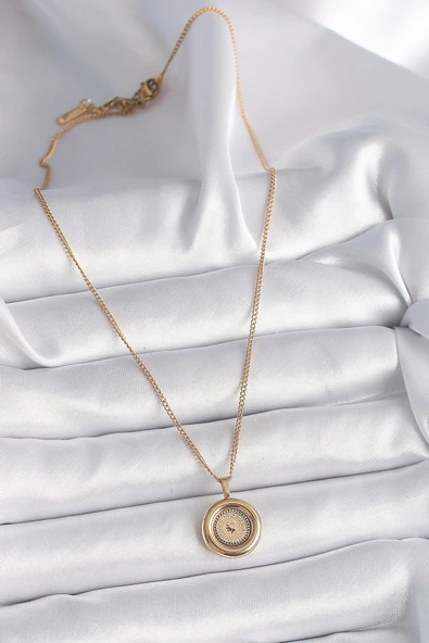 316L Çelik Gold Renk Zincir Gold Altın Model Kadın Kolye - TJ-BKO9572 - Resim 2